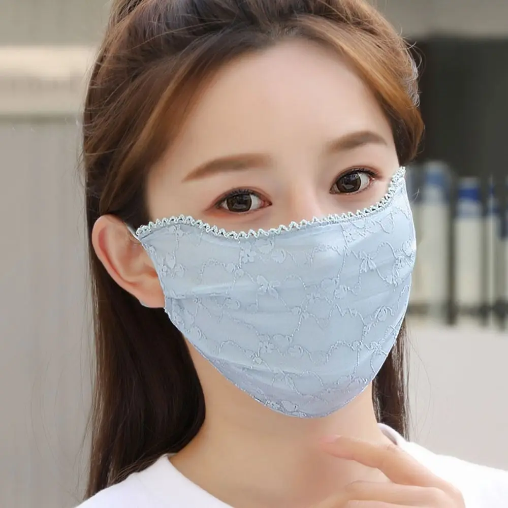 Сплошной цвет Солнцезащитный крем Кружевная маска Висячие уши козырек для лица