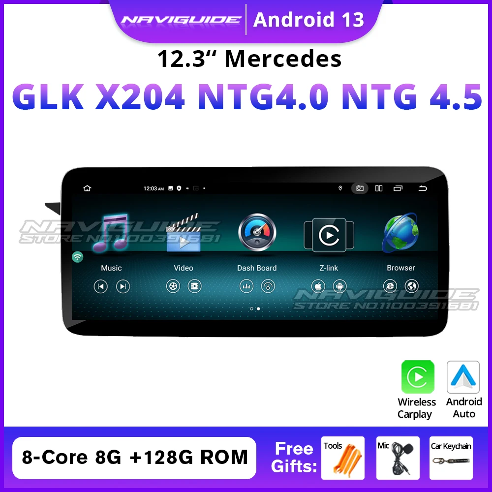 NAVIGUIDE 12 3 'ɺndroid 14 автомобильное радио для Mercedes Benz GLK Class X204 мультимедийный плеер
