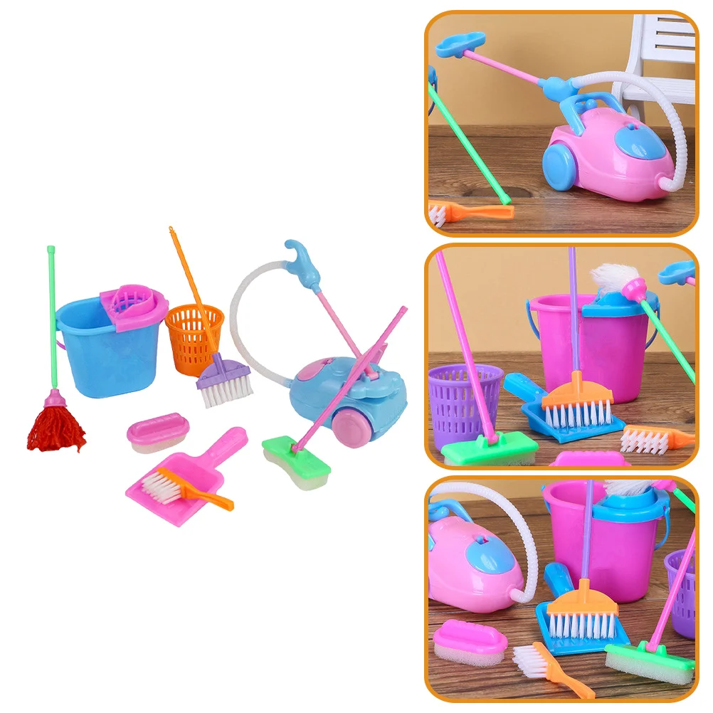 

2 набора игрушек для игрового домика, миниатюрные игрушки для уборки детей, миниатюрный очиститель случайного цвета