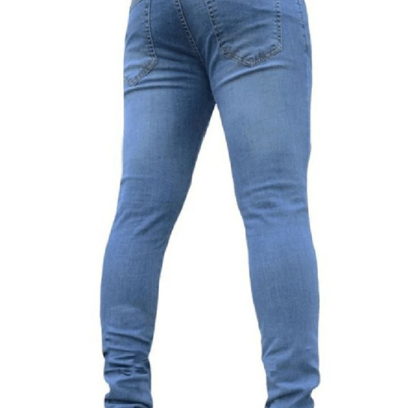 Mens Pants High Waist Zipper Stretch Jeans Casual Slim Fit Trousers Male Plus Size Pencil Pants Denim Skinny Jeans for Men