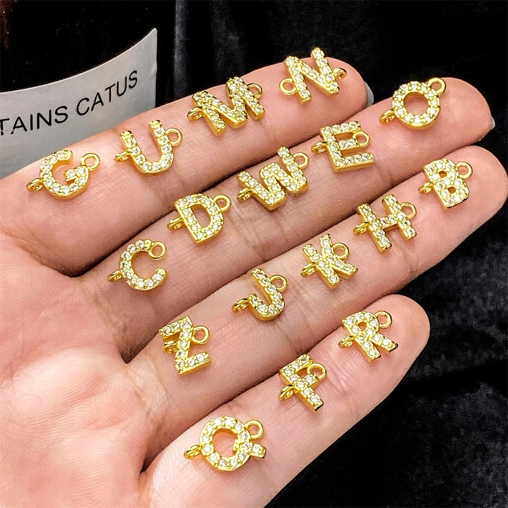 Фото Декоративные подвески-коннекторы Juya из меди с позолотой 18K, 2 петли, 26 букв алфавита, для создания украшений своими руками, именных кулонов и бижутерии. №2