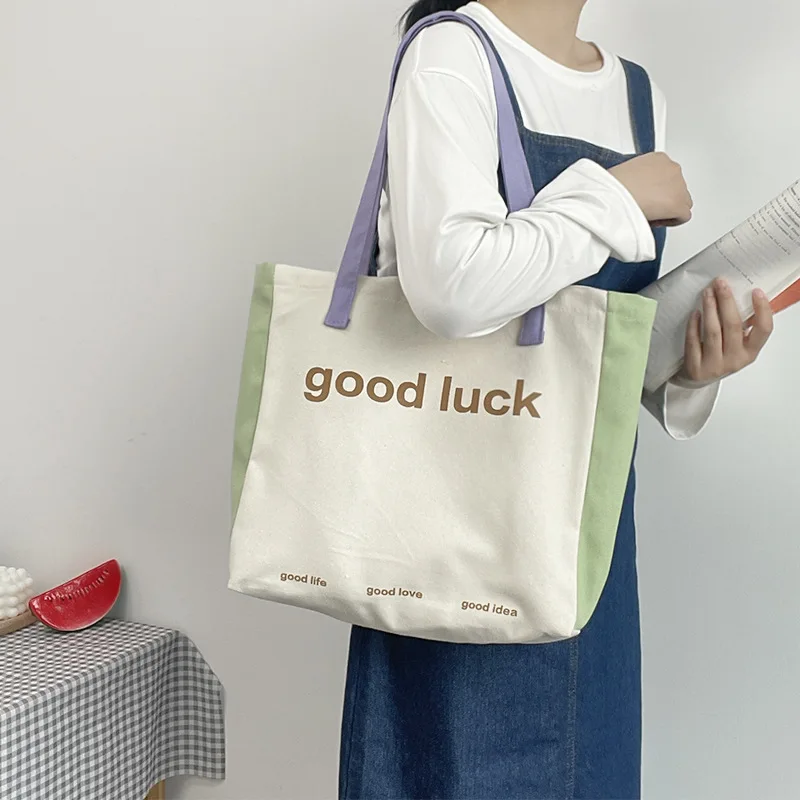 

Canvas Women's Shoulder Bags Large Capacity Letter Print Casual Tote Bag Female Shopping Bags
