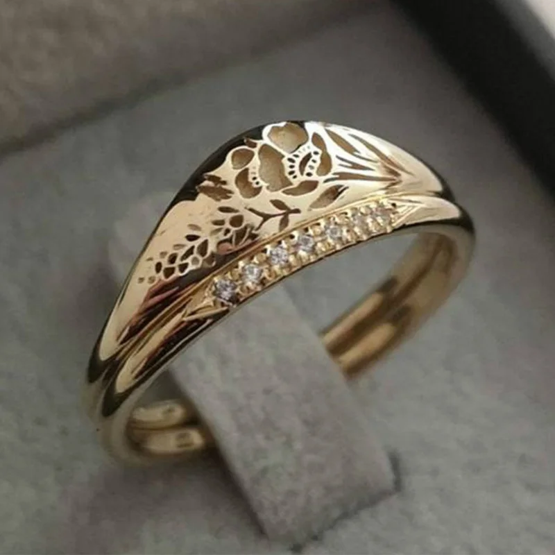 

Womens Rings 2Pcs Elegant Gold White Diamond Ring Set Anniversary Birthday Party Gift Ring Bride Engagement Wedding Jewelry
