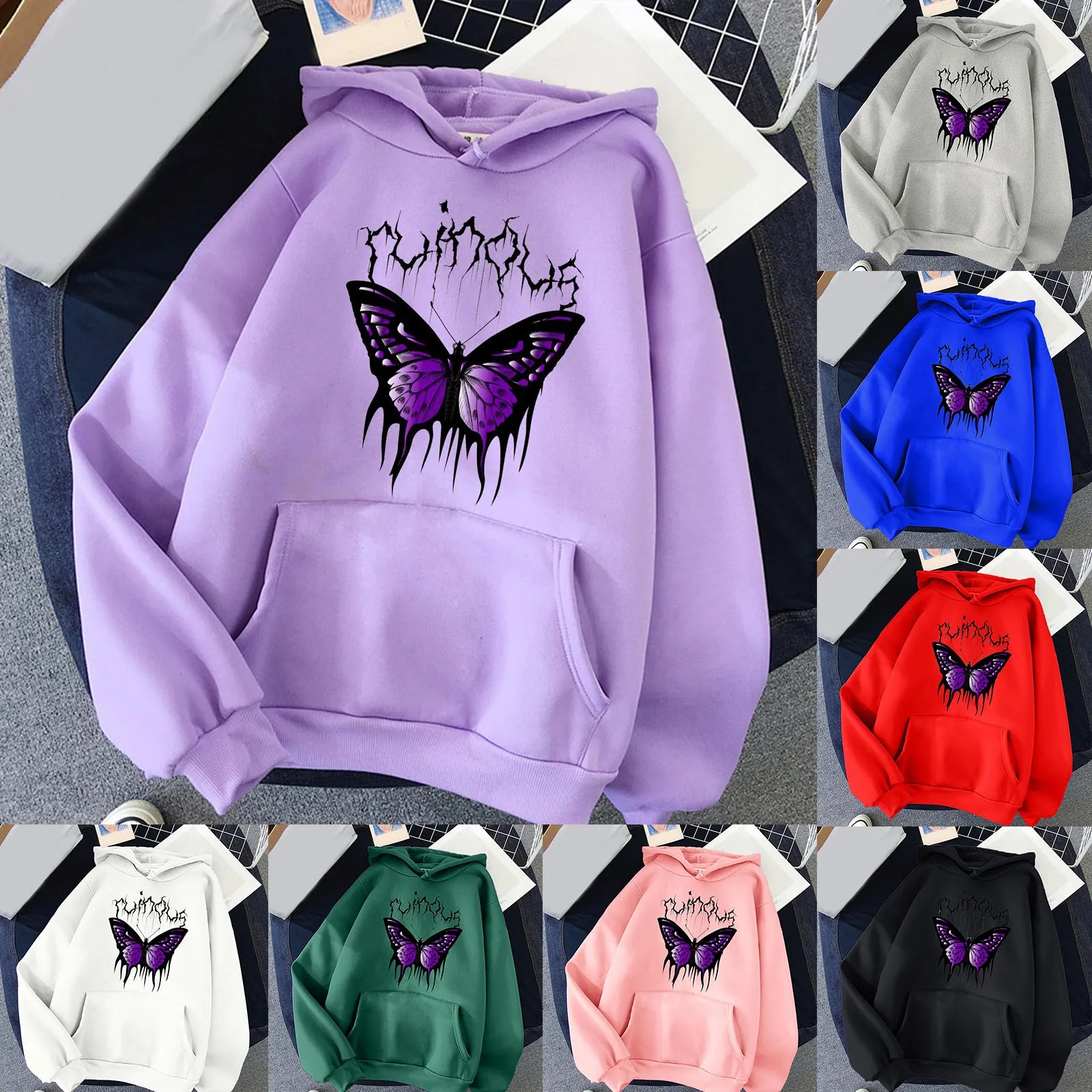 

Женская толстовка с длинным рукавом и принтом, однотонный пуловер с капюшоном, симпатичная толстовка на молнии