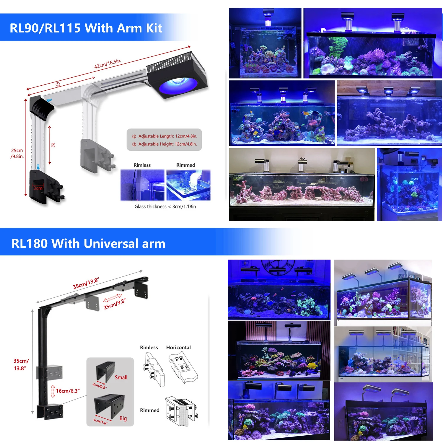 Фото Светодиодный светильник PopBloom Reef LED RL90 WiFi для морского аквариума с кораллами, 90 Вт, 120 Вт, 180 Вт №4