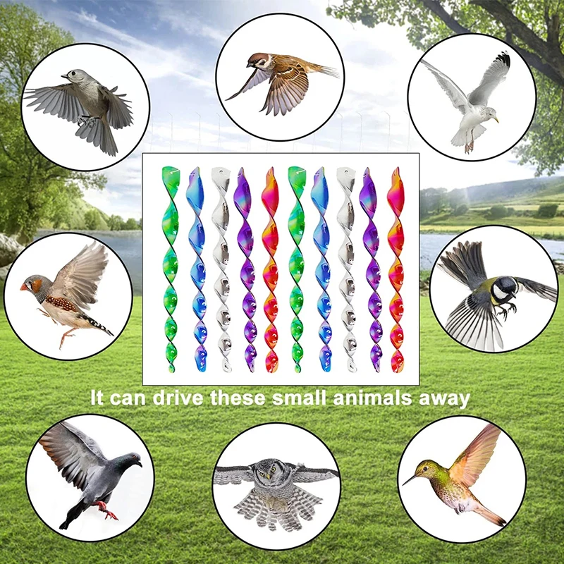 

10pcs Bird Repeller Rotating Rod Reflective Wind Spiral Deterrent Control Device Agricultural Scare Bird Garden Ornaments