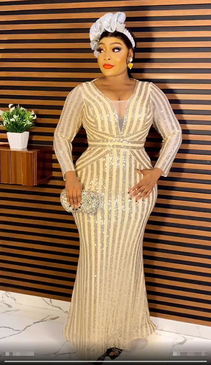 Plus Size Large Women's Dress Tiktok New 2023 Trailer Party Evening Dress Long Sleeve Solid Color Women's Sequin Large Dress