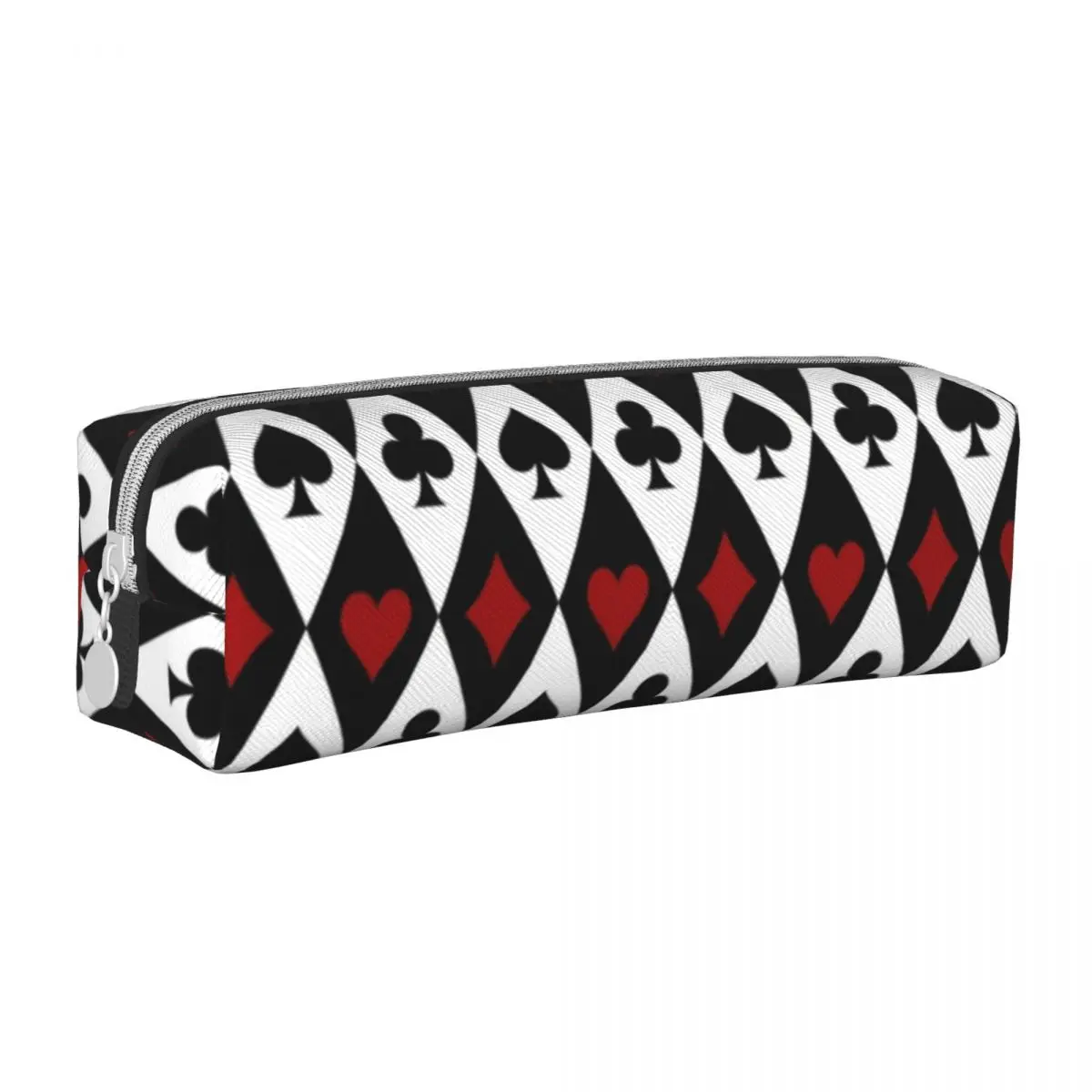 

Poker Card Suits Square Pencil Case Playing Cards Print For Teens Vintage Leather Pencil Box School Zipper Pen Pouch