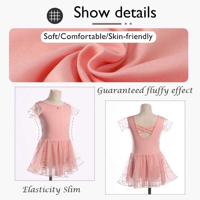Ballet Skirt wear outfit for girls Dance dress clothes Kids women Leotard Short Sleeve Cotton Costumes dancing closed File Tutu
