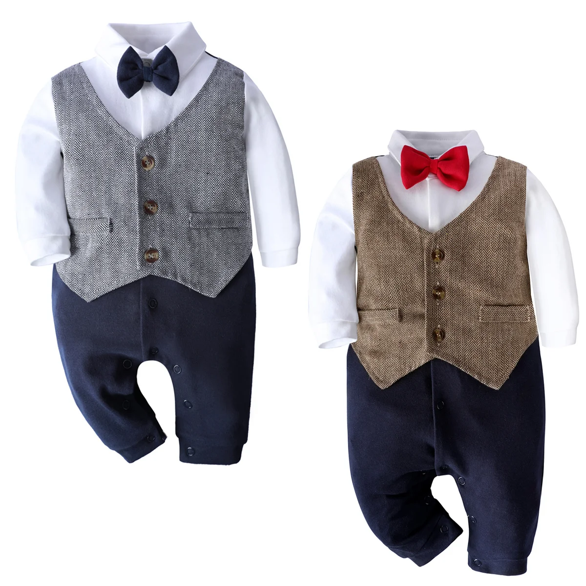 

Newborn Baby Rompers Boy Formal Outfits Infant Wedding Birthday Party Clothes Toddler Gentleman Tuxedo Suit with Berets Hat