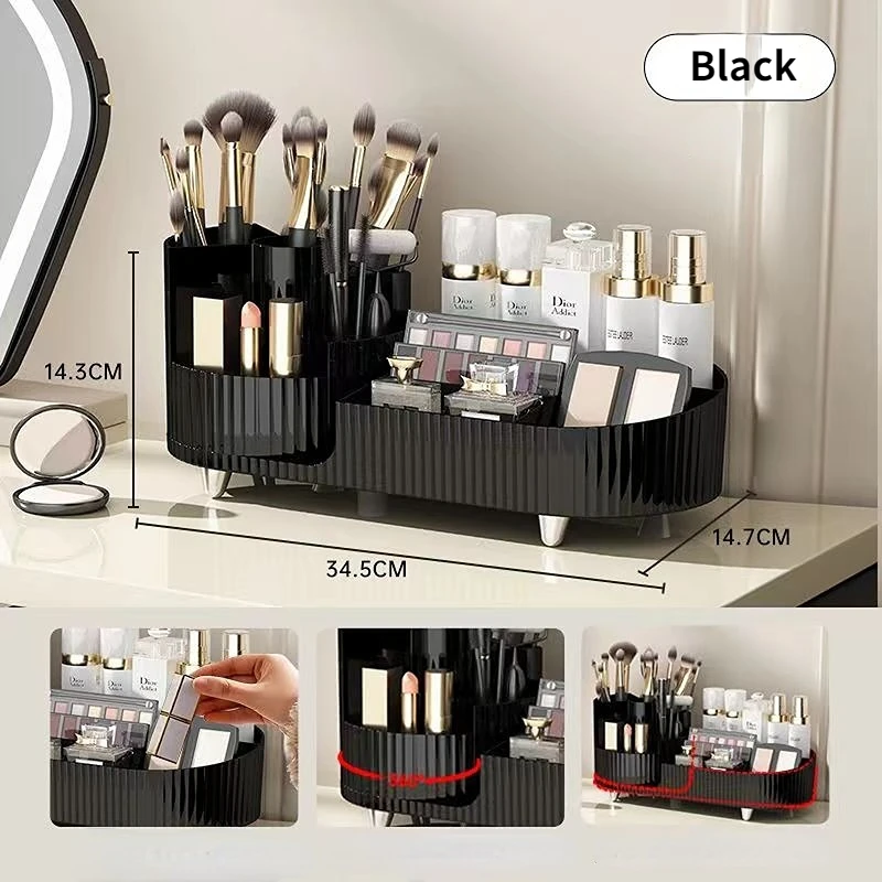 

360° Rotating Desktop Makeup Organizer Cosmetic Storage Box Makeup Brush Holder Eye Shadow Lip Glaze Jewelry Container For Women