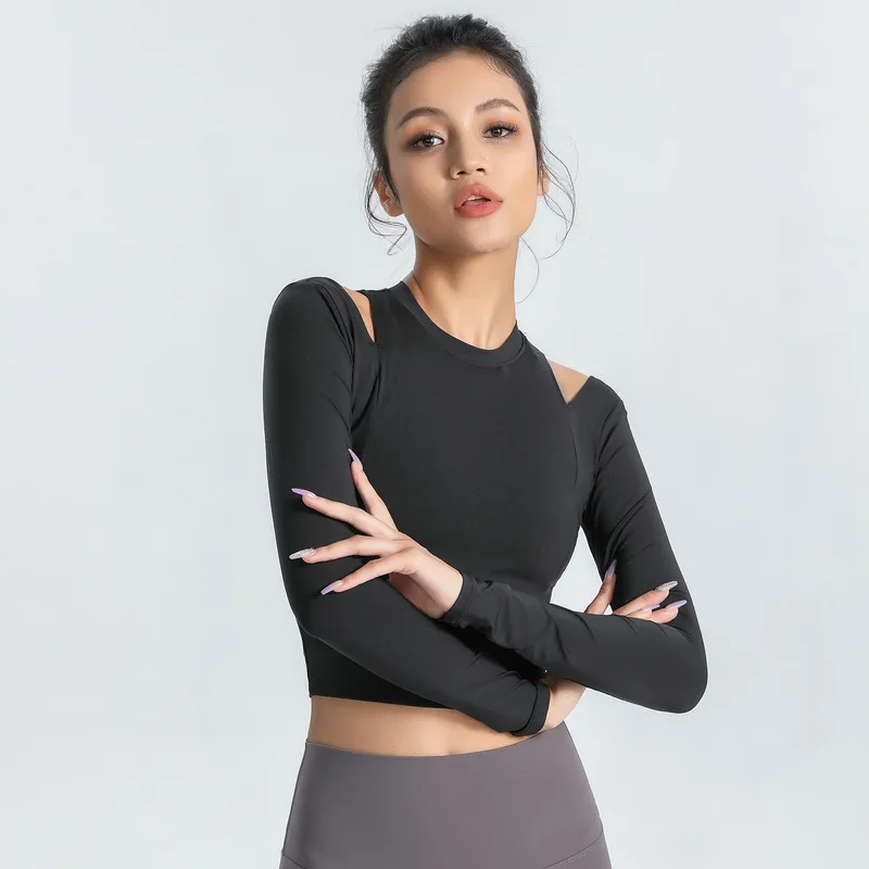 

lululemoni Yoga Sports Long Sleeved Running Fitness Suit Women Elastic Slimming Tight Fitting Yoga Suit Top Quick Drying T-Shirt