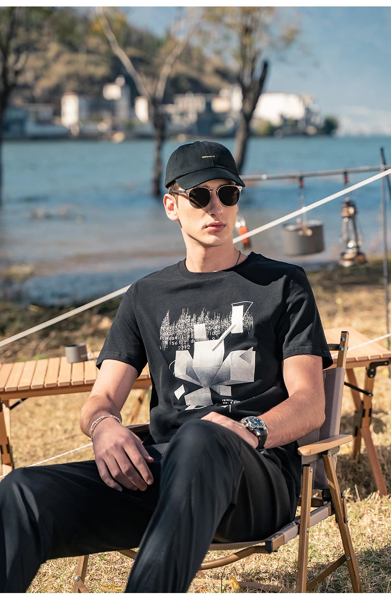 

0376 2023 Men's casual round neck printed half-sleeved t-shirt Japanese trend short-sleeved T-shirt