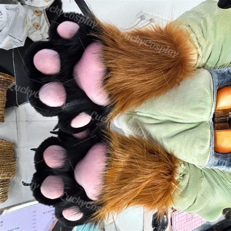 Перчатки с пушистыми кошками и мягкими лапами меховой костюм кигуруми