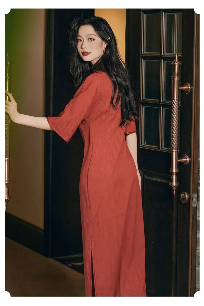 FIKOO Женские темно-красные Cheongsam платья S2655