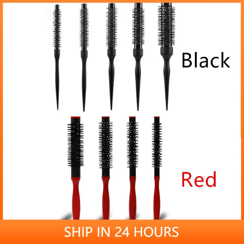 Portable Mini Black Red Round Hair Comb Hairdressing Curling Hair Brushes Nylon Comb Tube Comb Salon Styling Tool 20#