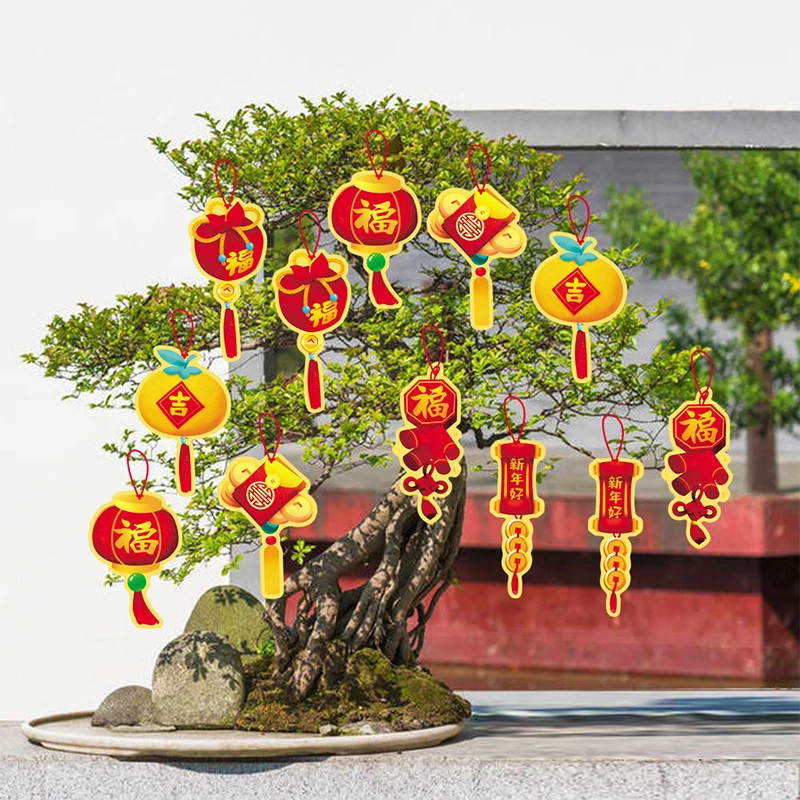 

Новогодние украшения с изображением китайского тигра 2022, подвесные украшения с красным китайским узлом