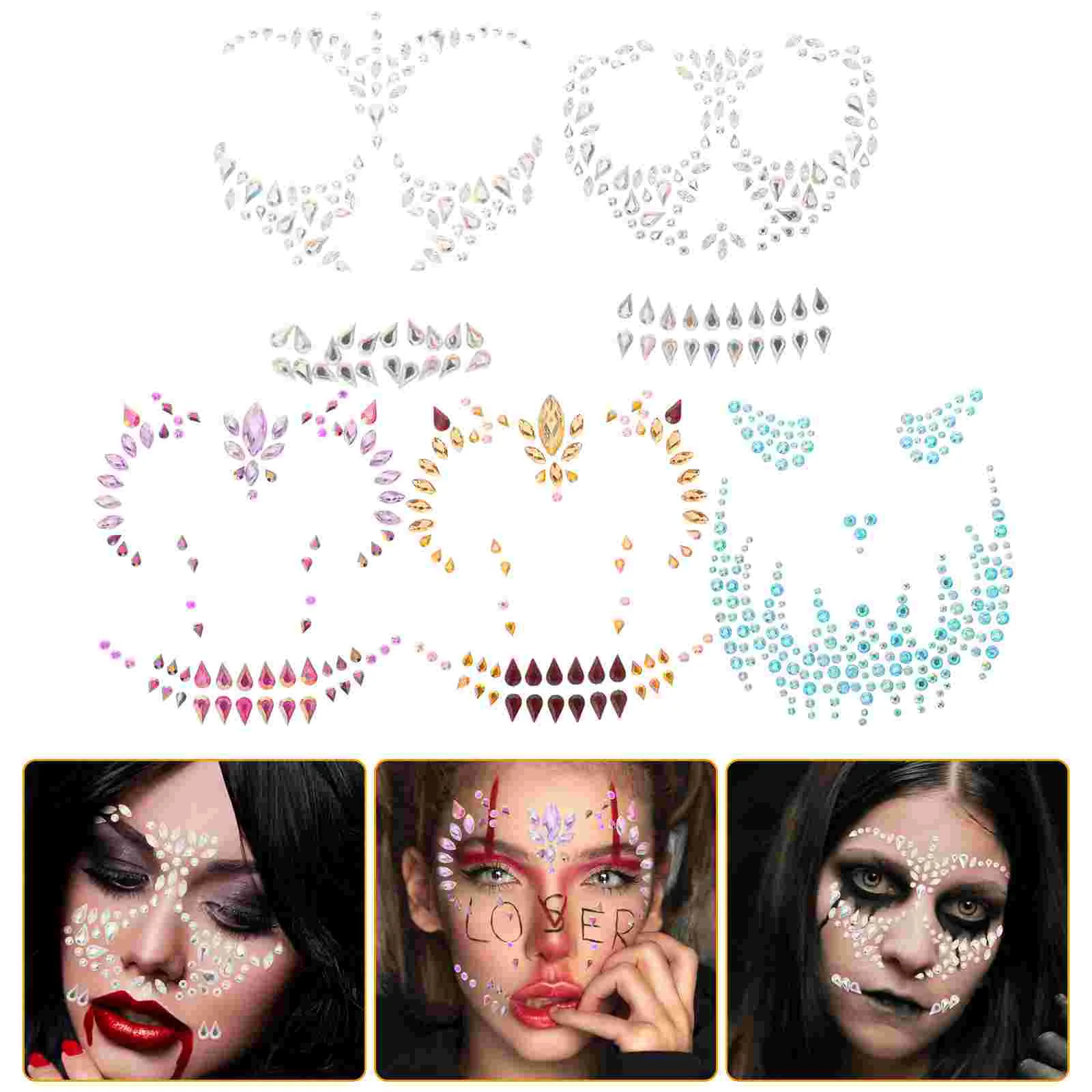 

5 комплектов украшений для лица, наклейки для тела, наклейка для лица, ювелирные изделия для тела на Хэллоуин