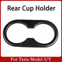 real carbon fiber rear seat water cup holder decorative frame for tesla model 3 model y water cup holder panel cover trim