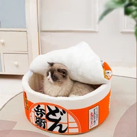 japanese style round cat bed creative closed pet kennel cute warm dog kennel instant noodle bucket cats nest for all seasons