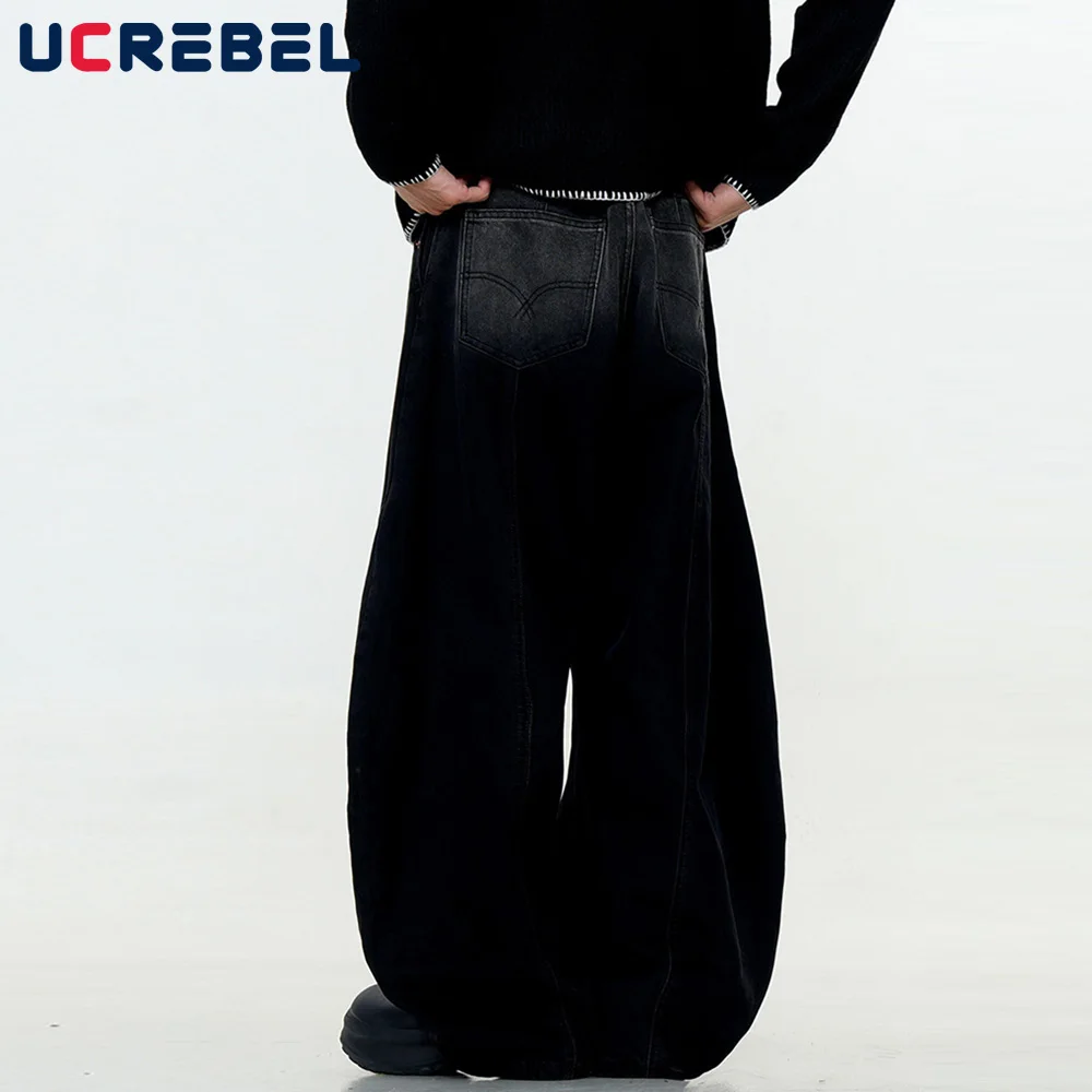 Мужские потертые джинсы с градиентом окрашенные в стиле ретро свободные широкие