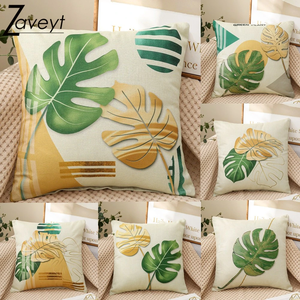 

Тропические растения Роскошные зеленые золотые Пальмовые Листья искусственная 45x45 см льняная Подушка Чехол с буквами летняя наволочка