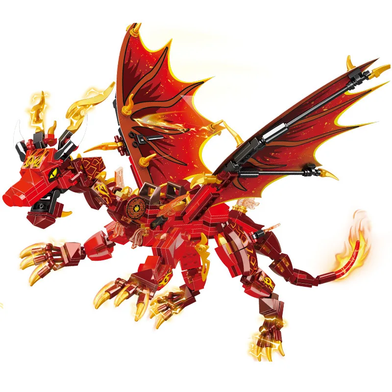 

New 2022 Fire Attack of the Flame Dragons Fightar Titan Season 14 Fly Building Blocks Classic Model Sets Bricks Kid Kit