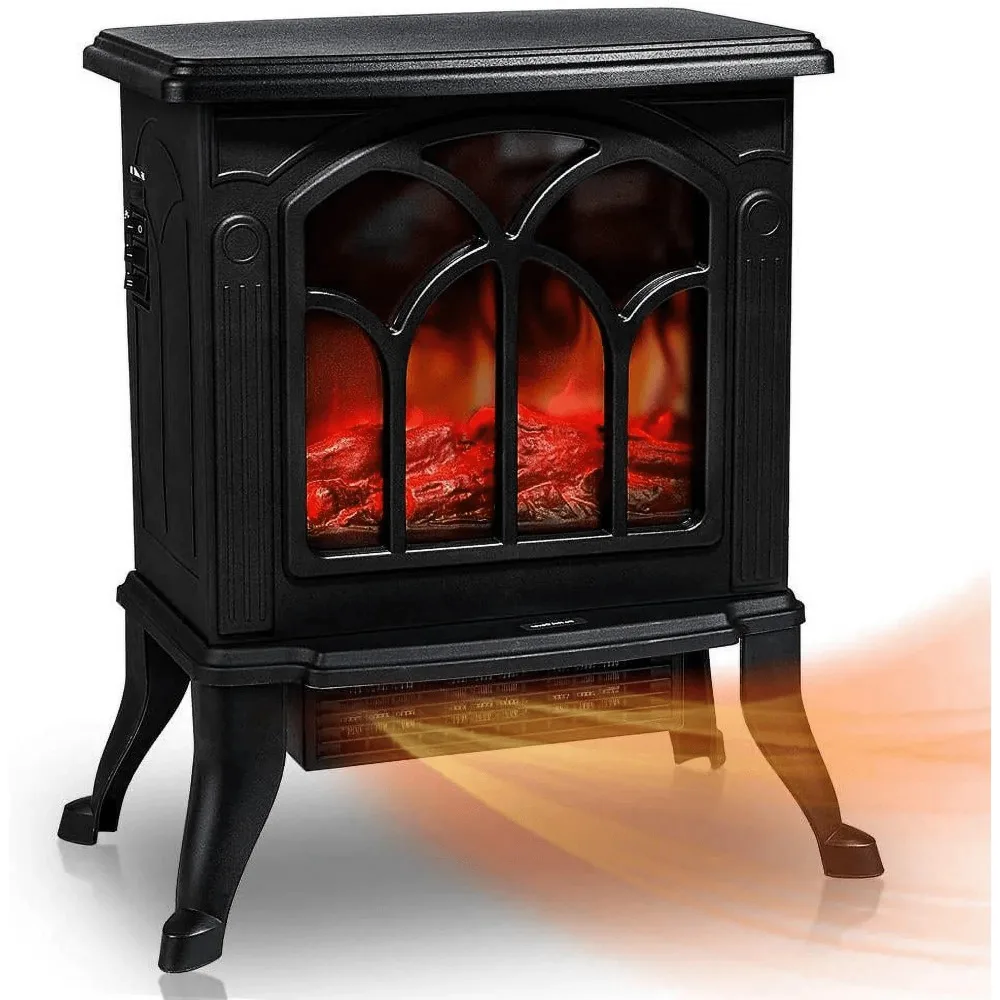 

HONGGE Electric Fireplace-Indoor Freestanding Space Heater with Faux Log and Flame Effect, Black