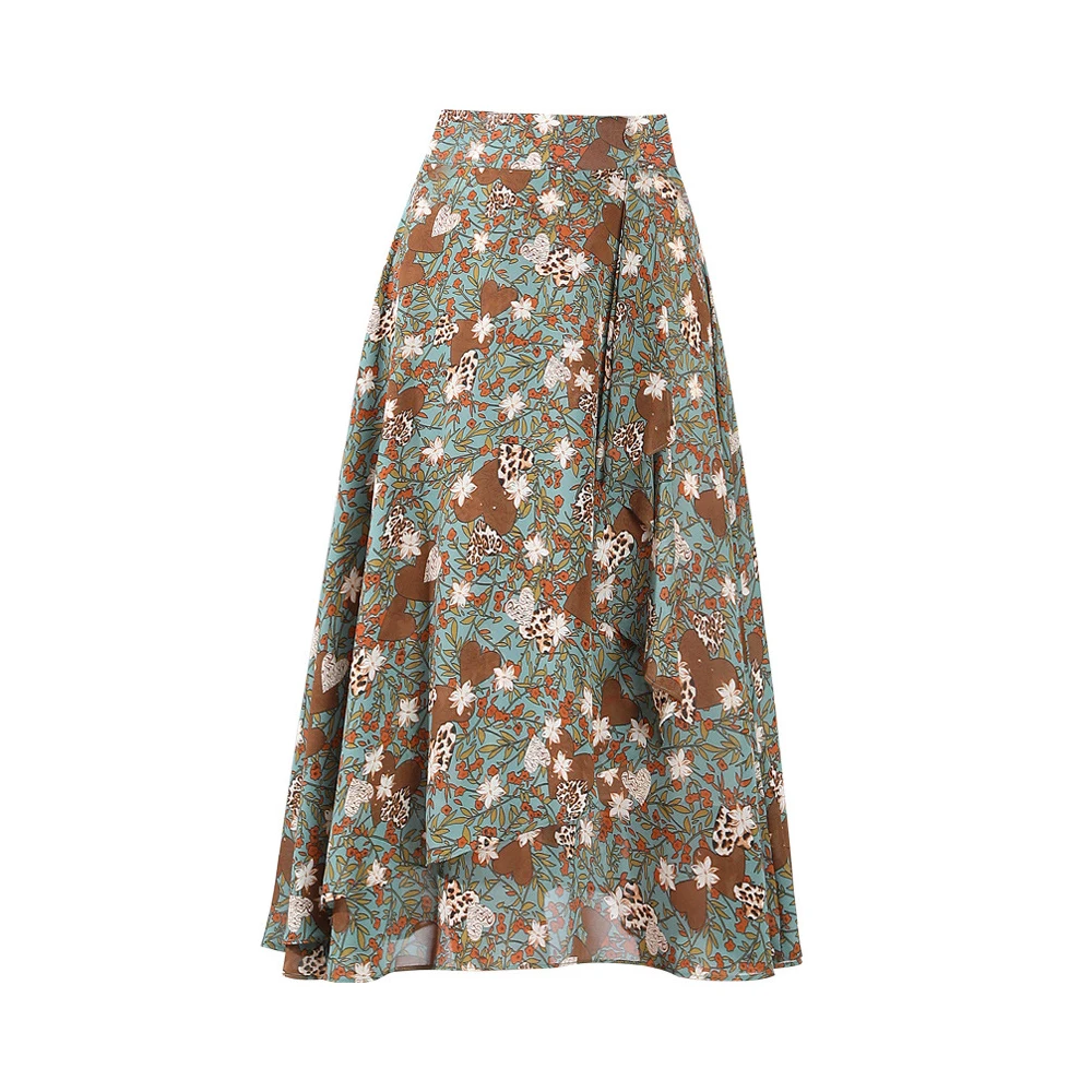 

Женская одежда, юбка в стиле ретро с цветочным принтом, летняя новая шифоновая юбка миди с высокой талией, женские штаны 2022