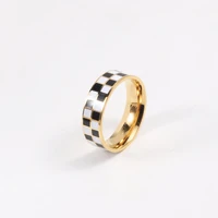 black and white oil dripping ring chessboard design stainless steel gold punk rings for women fashion accessories jewelry simple
