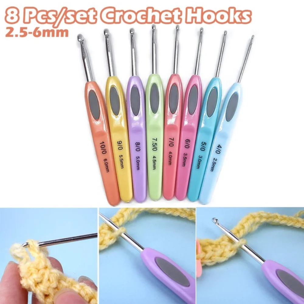 

Delysia King 8 pcs/set of colorful soft plastic handle sweater crochet needle set 2.5-6mm crochet sewing needle tool