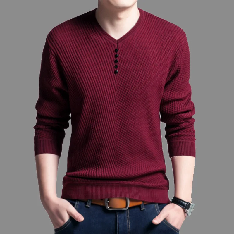 2023 NEW Sweater Men Casual V-Neck Pullover Shirt Autumn Winter Slim Fit Long Sleeve Mens Sweaters Knitted Cotton Pull Homme Top