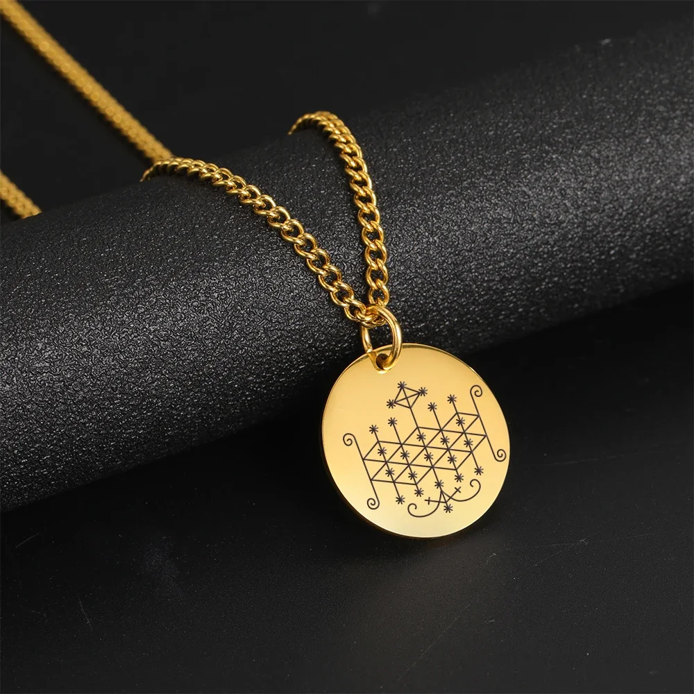 Veve of Ogoun Voodoo Amulet Подвеска Ожерелье из нержавеющей стали ювелирные изделия