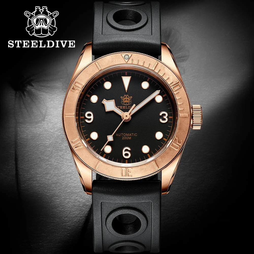 

STEELDIVE SD1958S Men's Bronze Watch 41mm Black Dial Sapphire Crystal 200M Waterproof NH35 Automatic Movement Diving Wristwatch