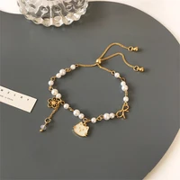 fashion sweet animal flower pearl bracelets cute cat kitten cherry blossoms bow chain bracelet elegant wristband party jewelry