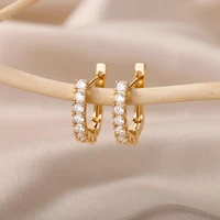 shiny cubic zirconia u shaped hoop earrings for women stainless steel geometric earrings ear buckle piercing jewelry gift