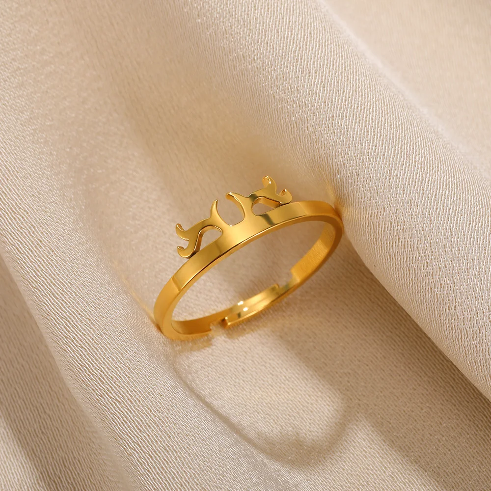 

Crown Stainless Steel Ring Antlers Gold Color Adjustable Circlet Fashion Elegant Finger Jewelry Accessories For Women Gift