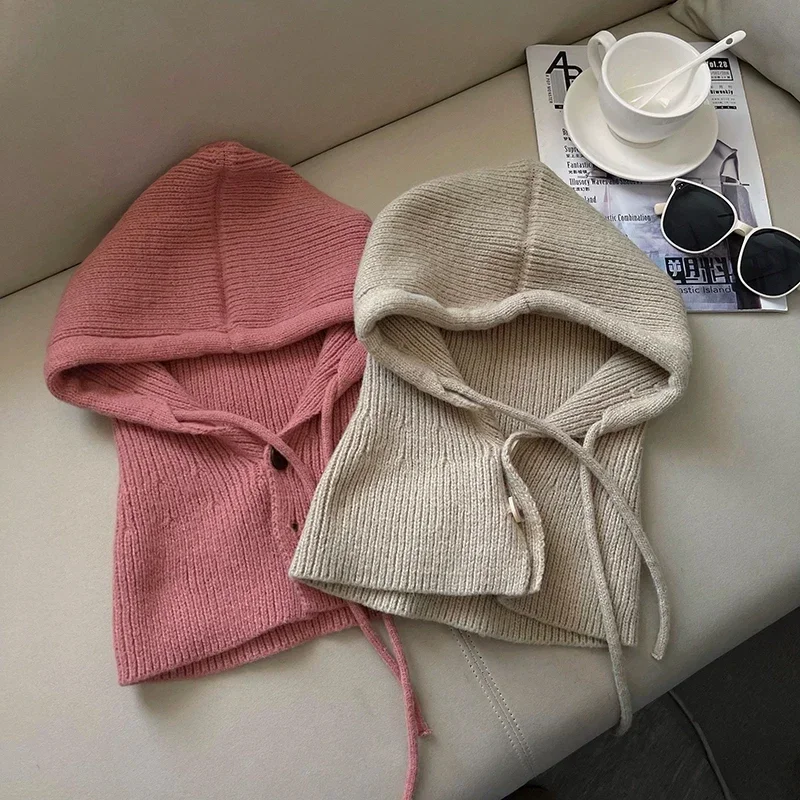 2024 зимняя Балаклава шапки в Корейском стиле уличные теплые женские на шнурке