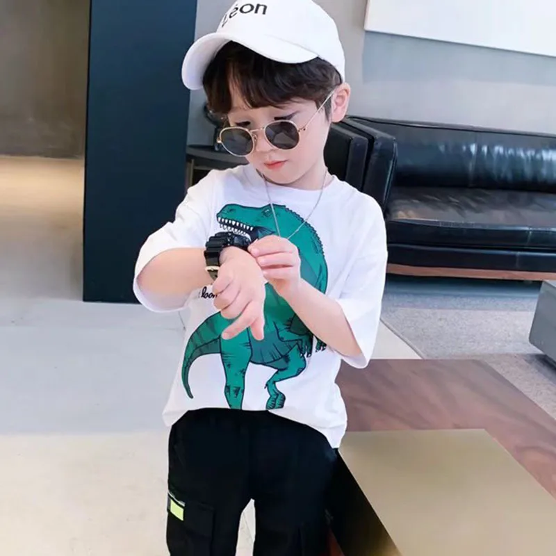 Летние новые милые футболки с круглым вырезом для девочек изображением животных