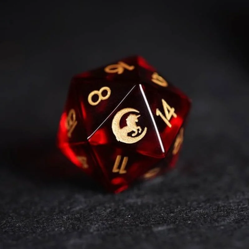 

Natural Stone Beaeds D20 Dice Handmade Engraved Moon Logo RPG DND Dice Dungeons and Dragons Board Games Dice Customized Gifts