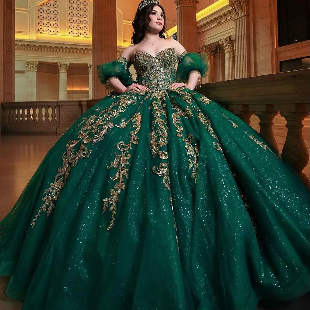 Блестящее зеленое платье для девушек с открытыми плечами блестками и бисером