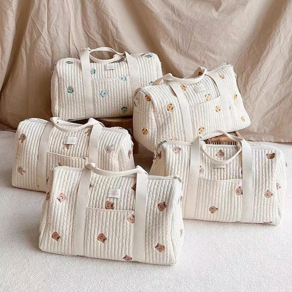 

Large Capcity Maternity Bag for Baby Diaper Bags Organizer Flower Embroidery Mommy Bag Quilted Nappy Travel Shoulder Luggage Bag