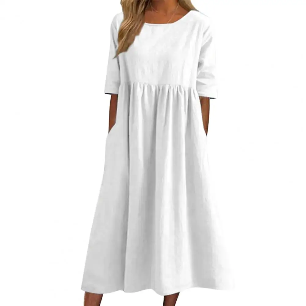 

Breathable Beach Dress Short Sleeve Solid Color Summer Dress Stylish Solid Color Ladies Dress Vacation Accessory