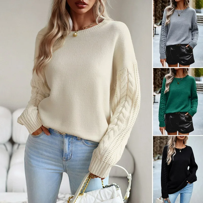 

2023 New Crewneck Sweater Women's Fall/winter Long-sleeved Solid Color Knitwear Women's Pullover