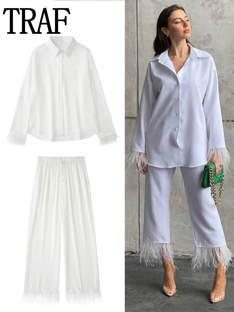 

Женская блузка с длинным рукавом и перьями, на пуговицах