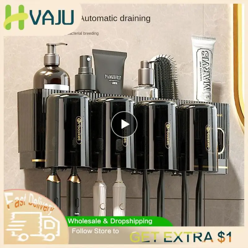 

Punch Free Toothbrush Holder Wall-mounted Toothbrush Holder Electric Toothbrush Holder Mouthwash Cup Set No Fear Of Humidity