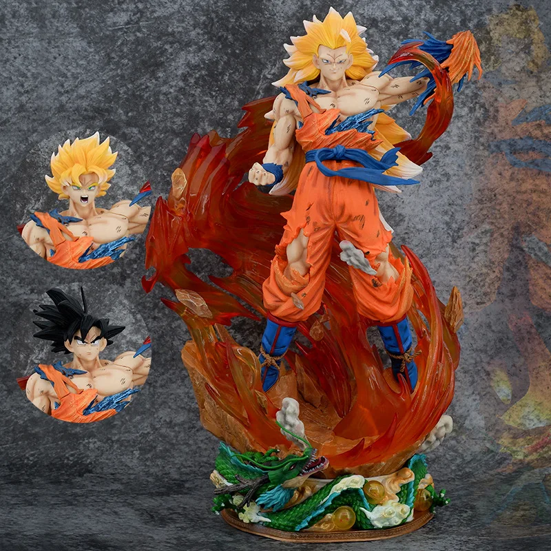 

Anime Dragon Ball Z LS Son Goku Large Action Figure Saiyan Gk Statue Vegeta Vegetto Three Headed Carving Luminous Figurines Gift