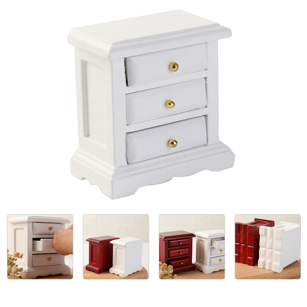 

Wooden Dollhouse Cabinet Drawers Toys Bedside Table Furniture Model