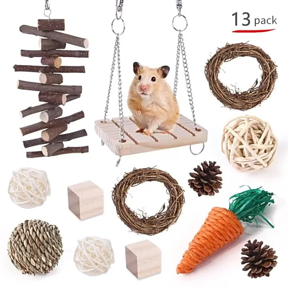 

New Hamster Rabbit Chew Toys Set Bite Grind Teeth Toys Corn Carrot Woven Balls For Tooth Cleaning Molar Pets Supplies