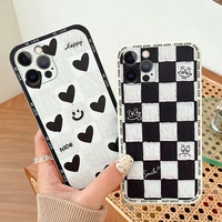 cute cartoon smiley love heart case for iphone 13 pro max 11 12 x xr xs max 6 6s 7 8 plus se 2 checkerboard painting soft cover